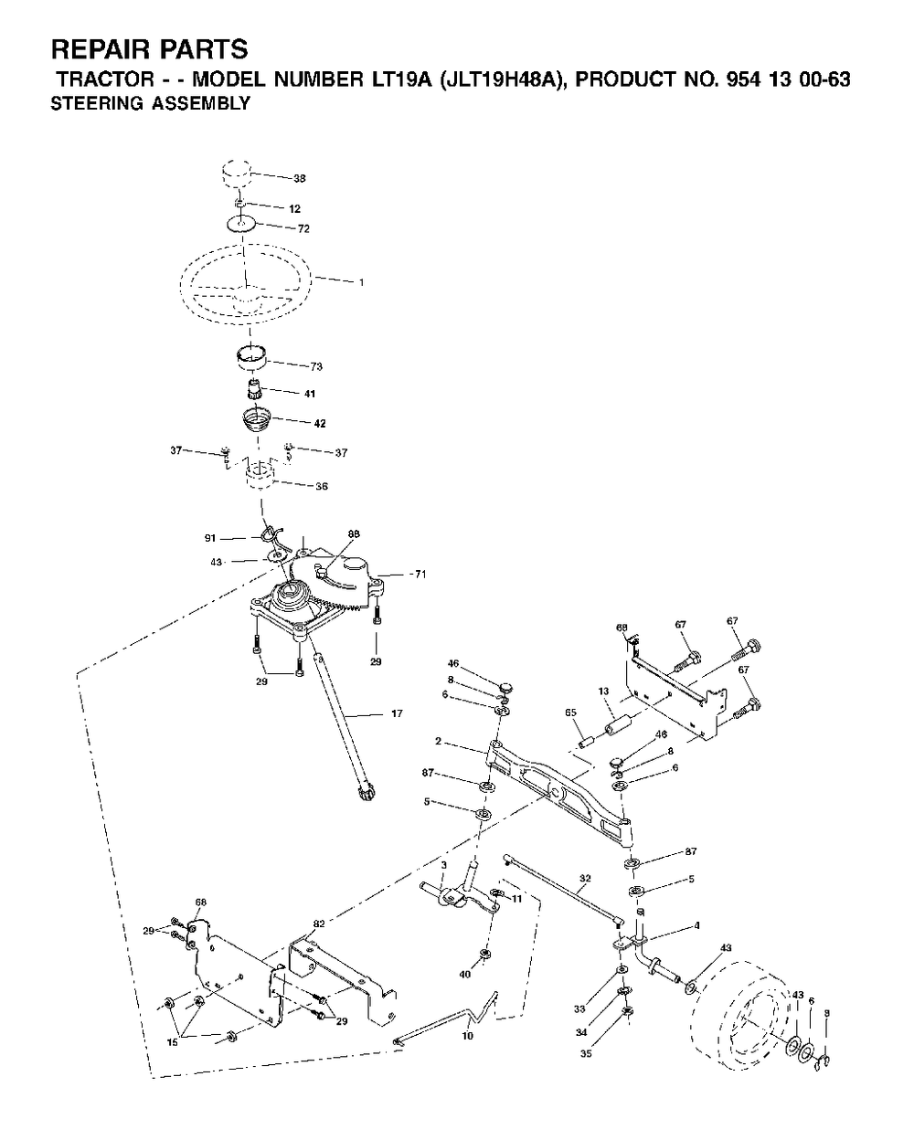 Steering Diagram and Parts List for LT19A (954130063)(2002-02) Jonsered Lawn Tractor