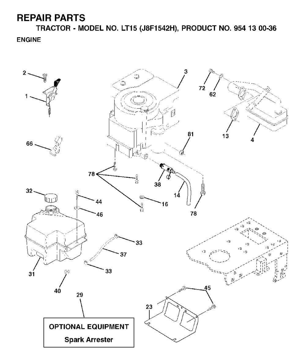 Engine Diagram and Parts List for LT15 (954130036-H)(2001-01) Jonsered Lawn Tractor