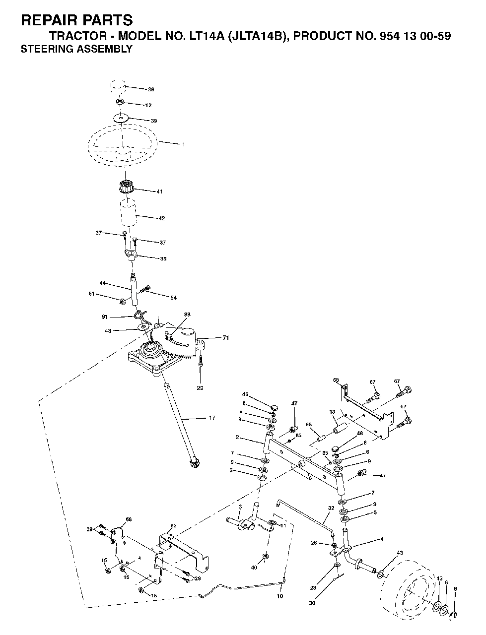 Steering Diagram and Parts List for LT14A (954130059)(2003-01) Jonsered Lawn Tractor