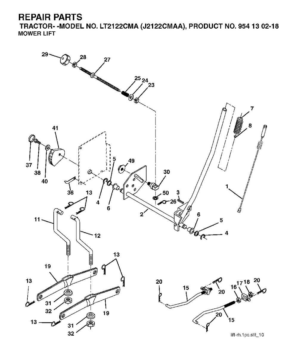 Mower Lift / Deck Lift Diagram and Parts List for LT2122CMA (954130218)(2004-01) Jonsered Lawn Tractor