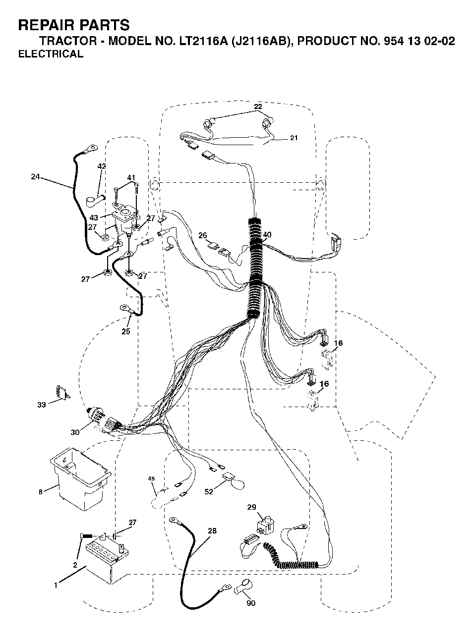 Electrical Diagram and Parts List for LT2116A (954130202-B)(2003-01) Jonsered Lawn Tractor