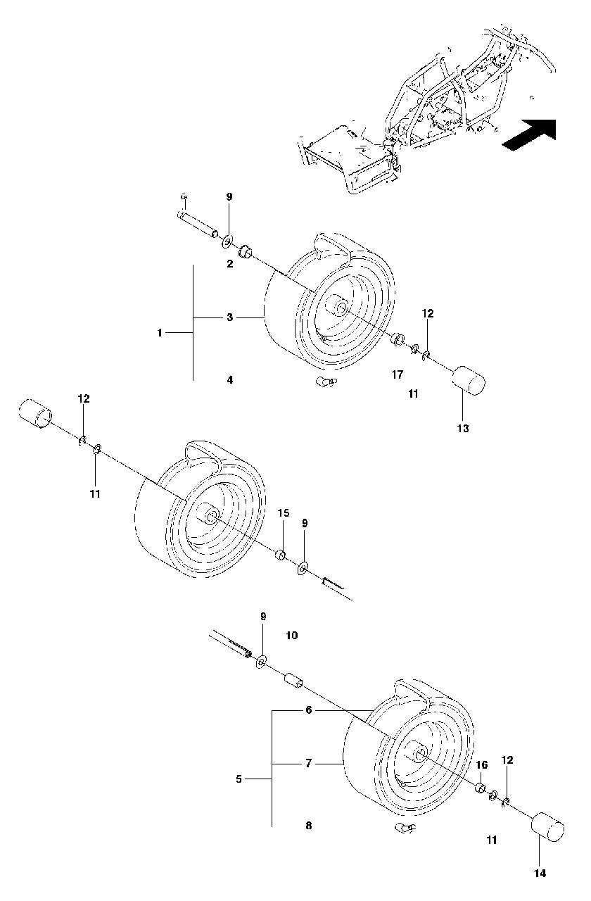 Wheels Tires Diagram and Parts List for FR2312MA (966639885)(2011-02) Jonsered Lawn Tractor