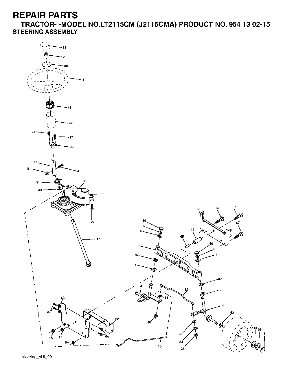 Steering Diagram and Parts List for LT2115CM (954130215)(2004-01) Jonsered Lawn Tractor
