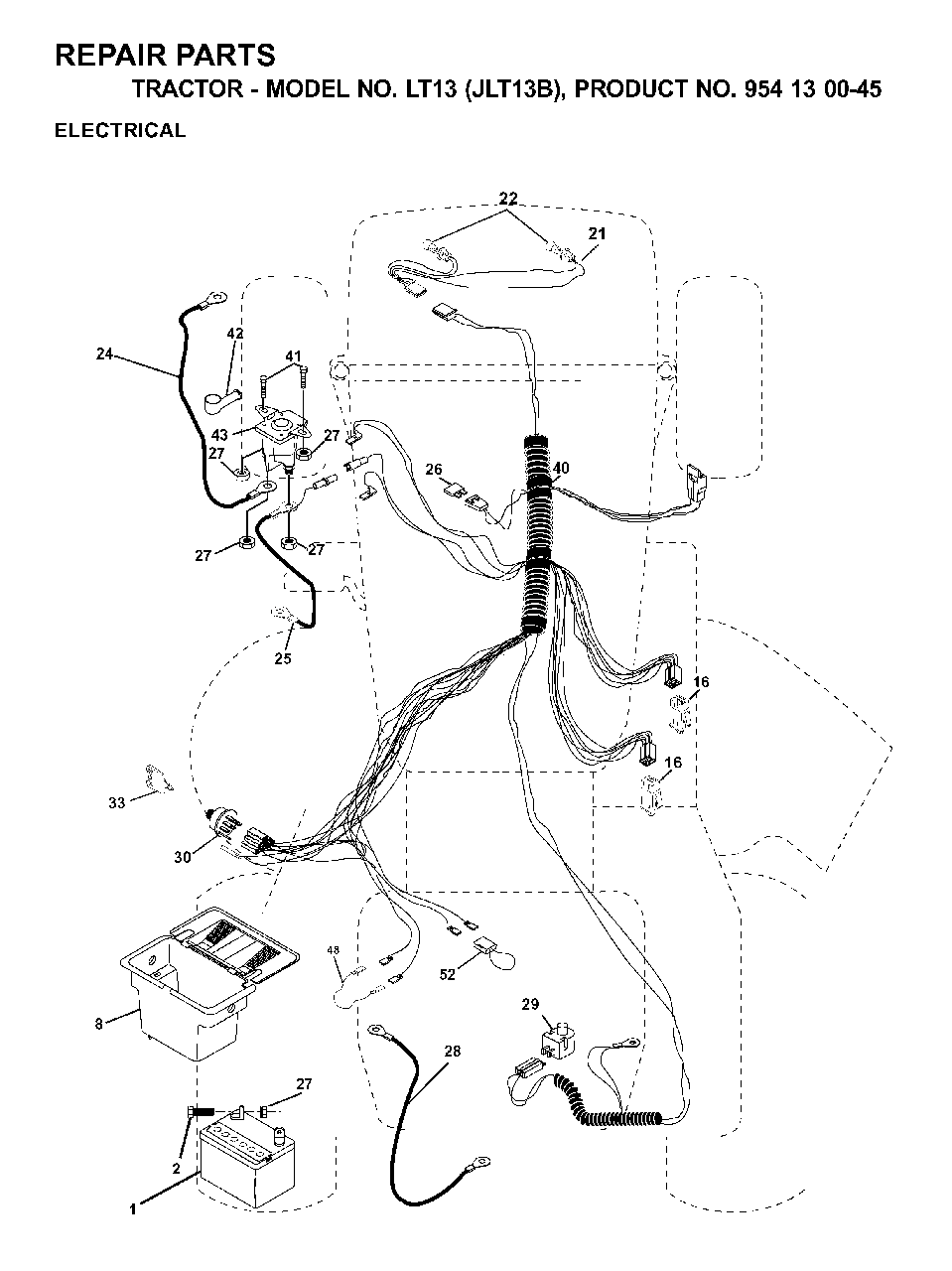 Electrical Diagram and Parts List for LT13 (954130045)(2001-02) Jonsered Lawn Tractor