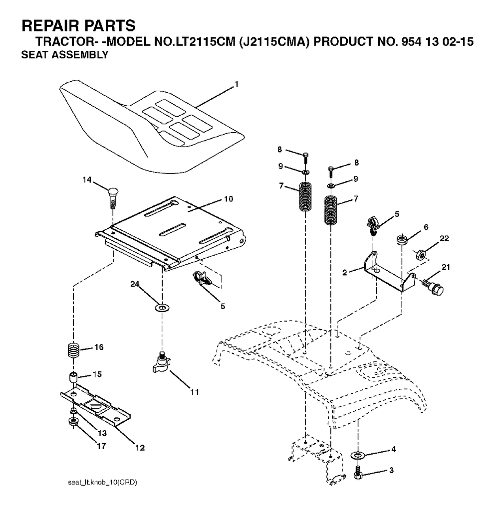 Seat Diagram and Parts List for LT2115CM (954130215)(2004-01) Jonsered Lawn Tractor