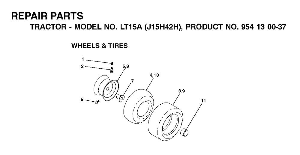 Wheels Tires Diagram and Parts List for LT15A (954130037-H)(2001-01) Jonsered Lawn Tractor