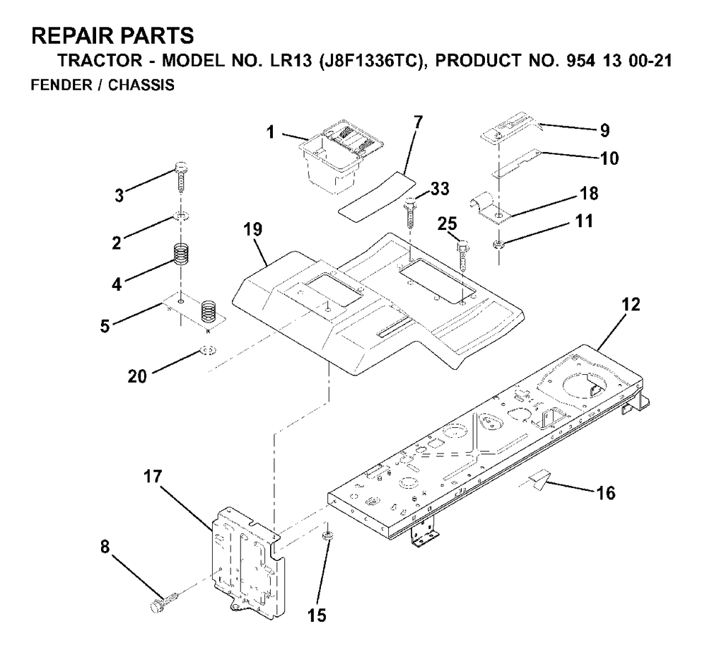 Chassis Enclosures Diagram and Parts List for LR13 (954130021)(2000-02) Jonsered Lawn Tractor