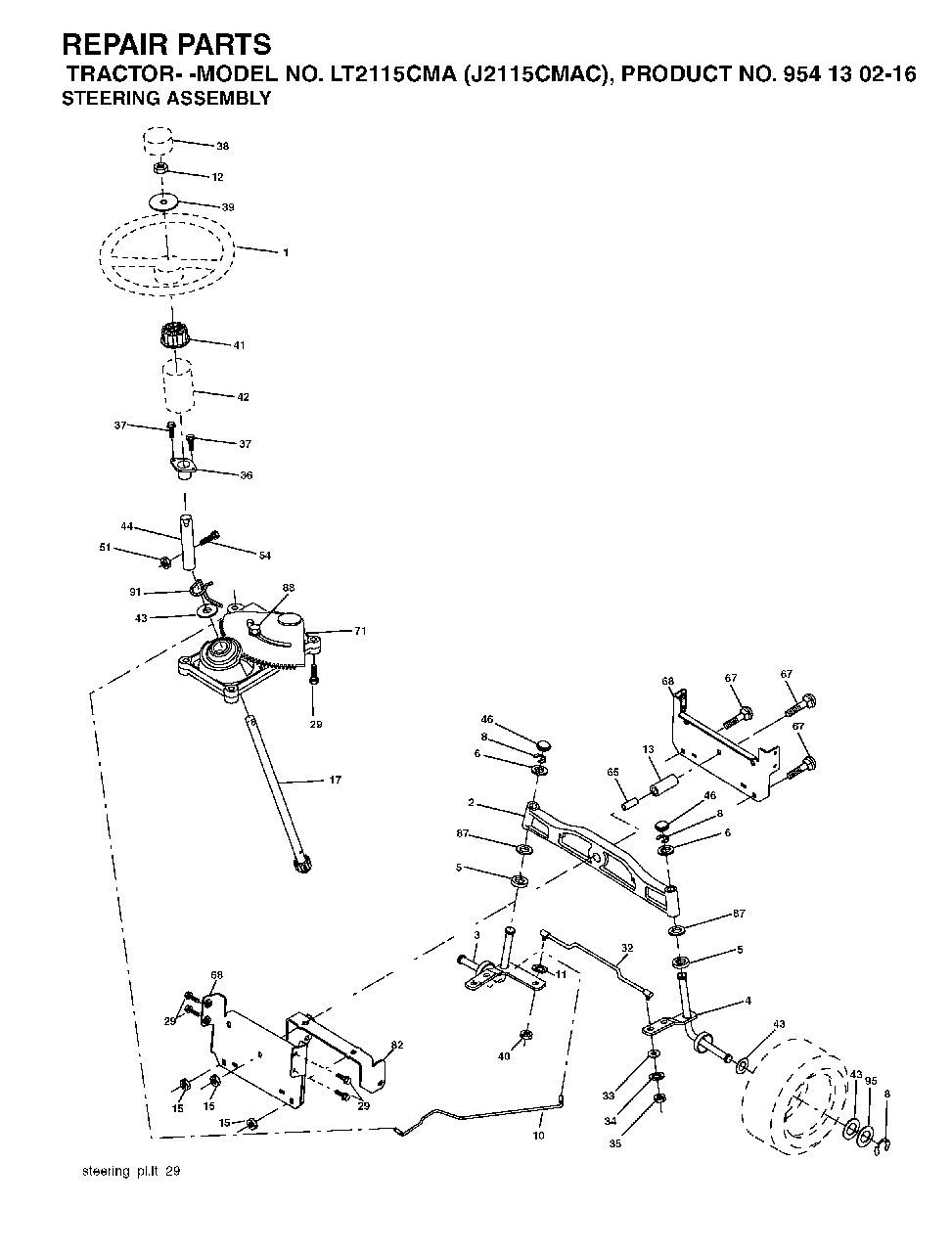Steering Diagram and Parts List for LT2115CMA (954130216)(2004-06) Jonsered Lawn Tractor
