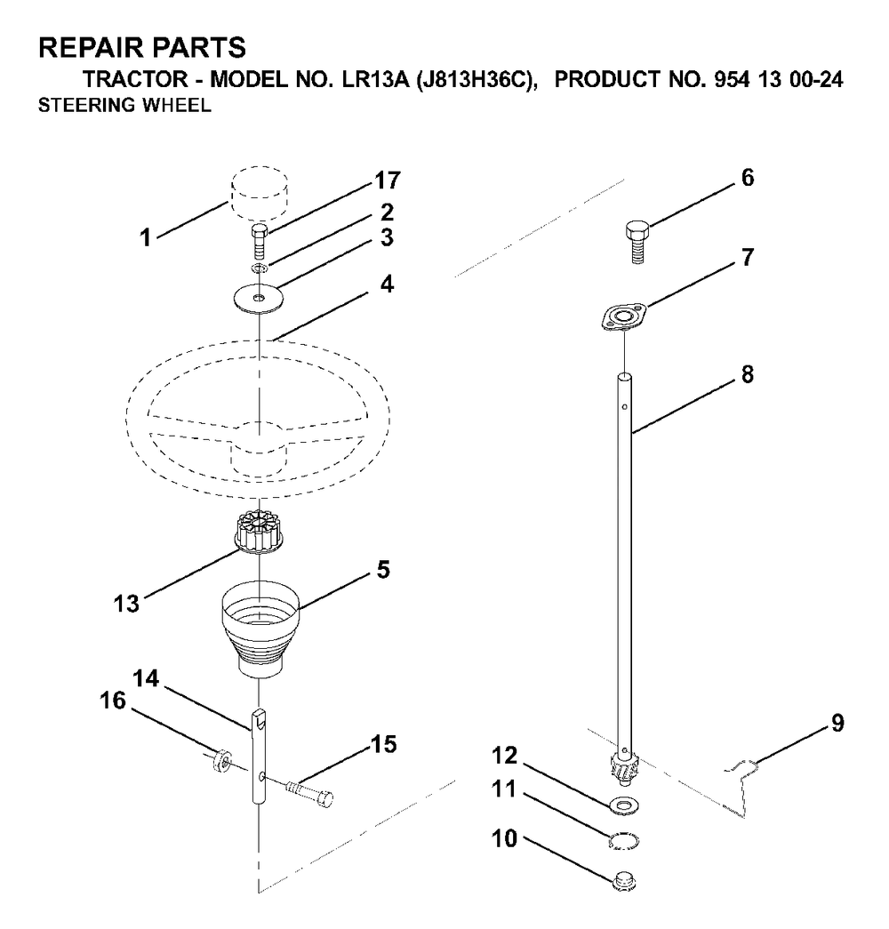 Steering Diagram and Parts List for LR13A (954130024)(2000-03) Jonsered Lawn Tractor