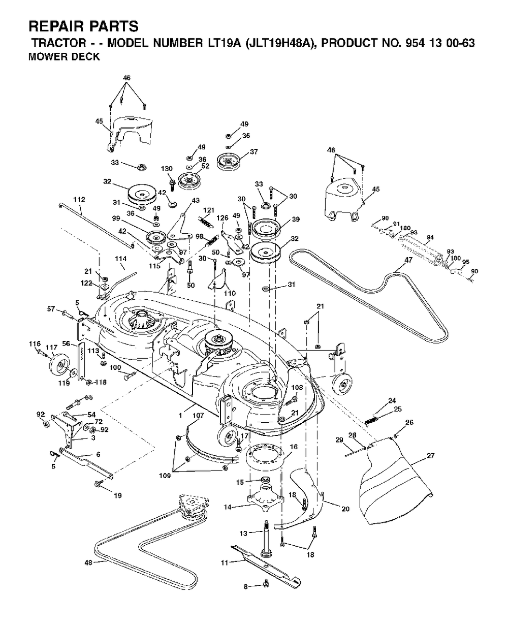 Mower Deck / Cutting Deck Diagram and Parts List for LT19A (954130063)(2002-02) Jonsered Lawn Tractor