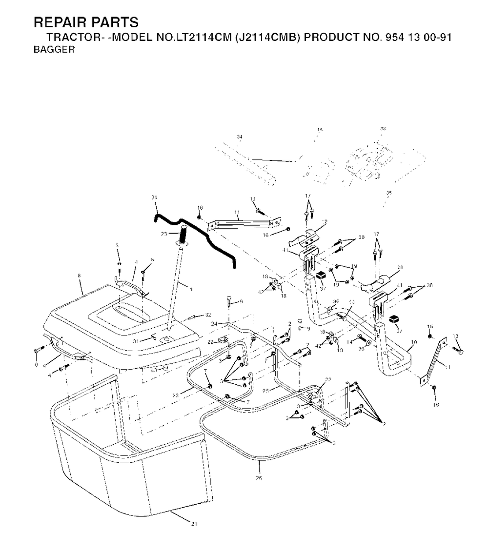 Bagger Diagram and Parts List for LT2114CM (954130091)(2003-05) Jonsered Lawn Tractor