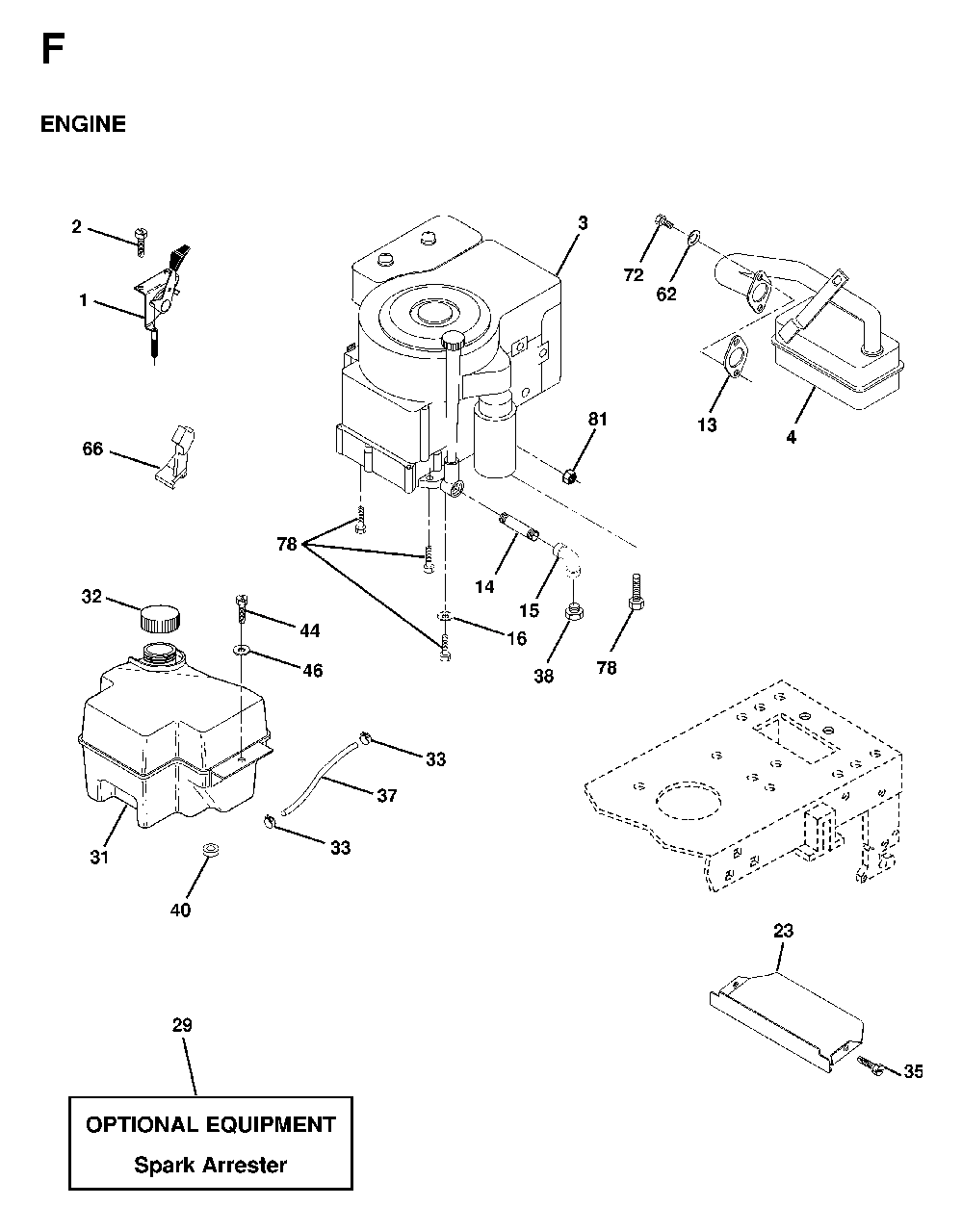 Engine Cutting Equipment Diagram and Parts List for LTH13 1998-01 Jonsered Lawn Tractor