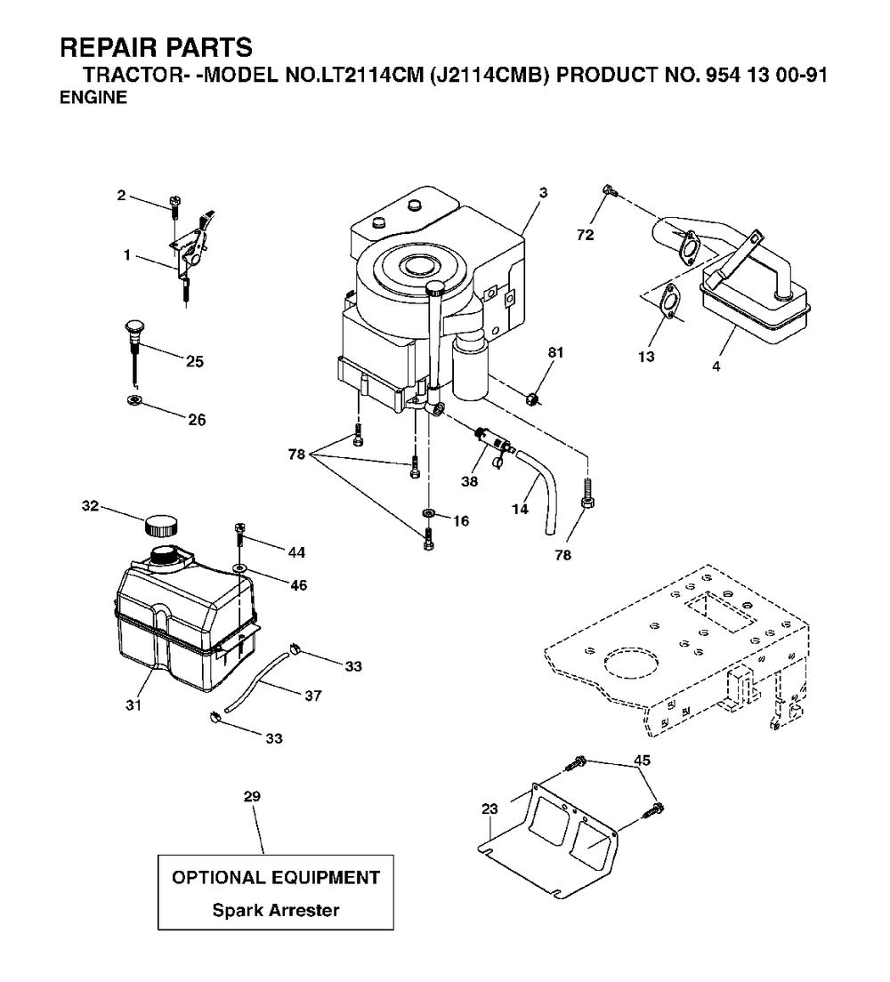 Engine Diagram and Parts List for LT2114CM (954130091)(2003-05) Jonsered Lawn Tractor