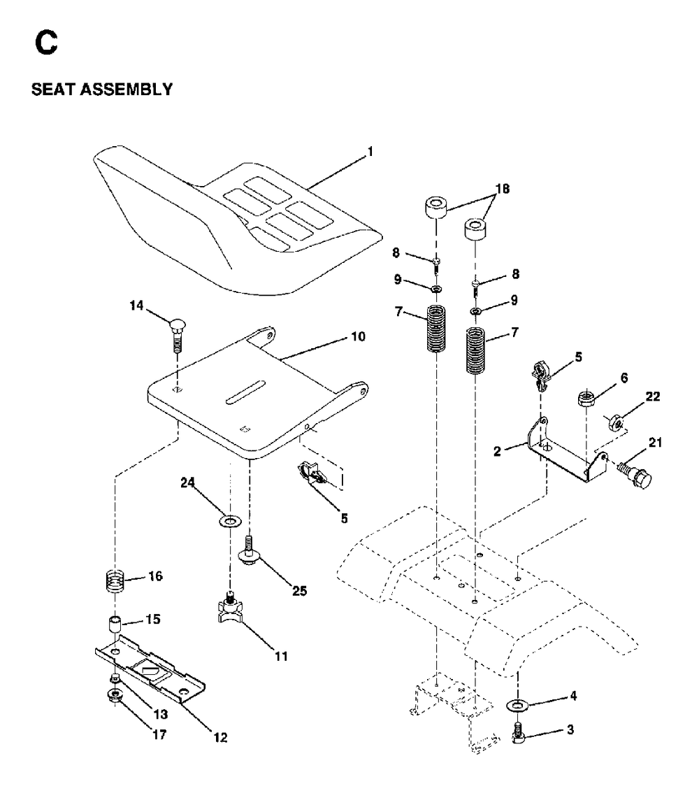 Seat Diagram and Parts List for LTH18 (954130005)(1997-04) Jonsered Lawn Tractor