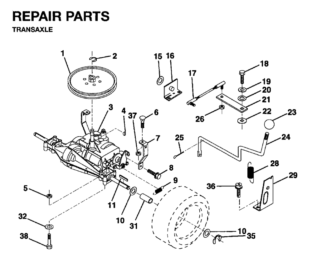 Transmission Diagram and Parts List for LR10 1995-01 Jonsered Lawn Tractor