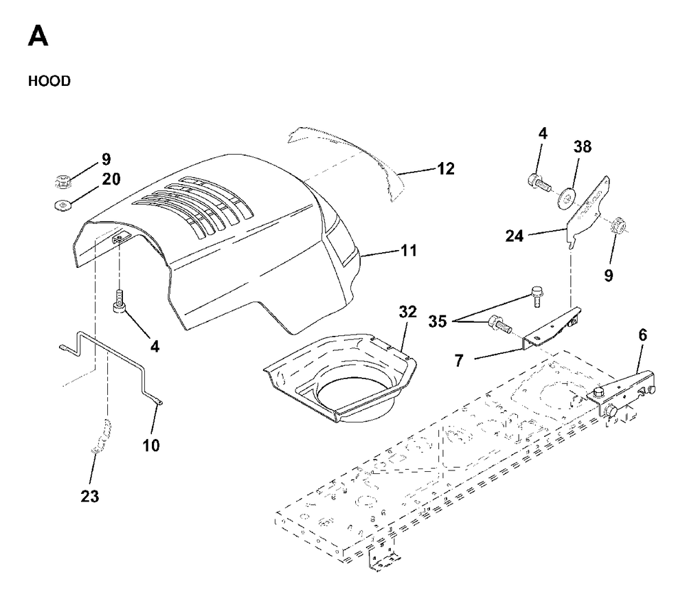 Hood Diagram and Parts List for LR13 (954130013)(1998-01) Jonsered Lawn Tractor