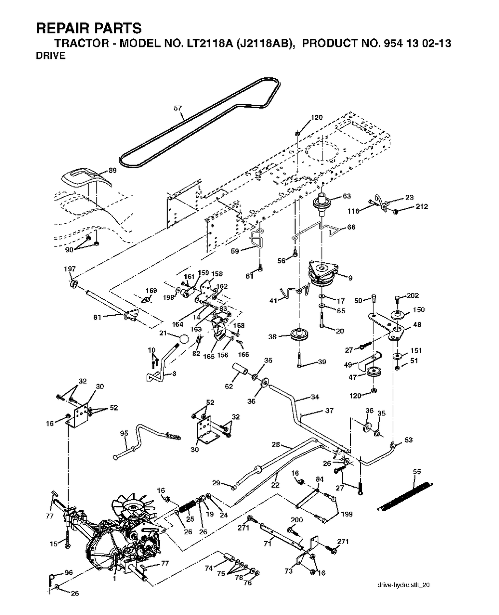 Drive Diagram and Parts List for LT2118A (954130213)(2004-06) Jonsered Lawn Tractor