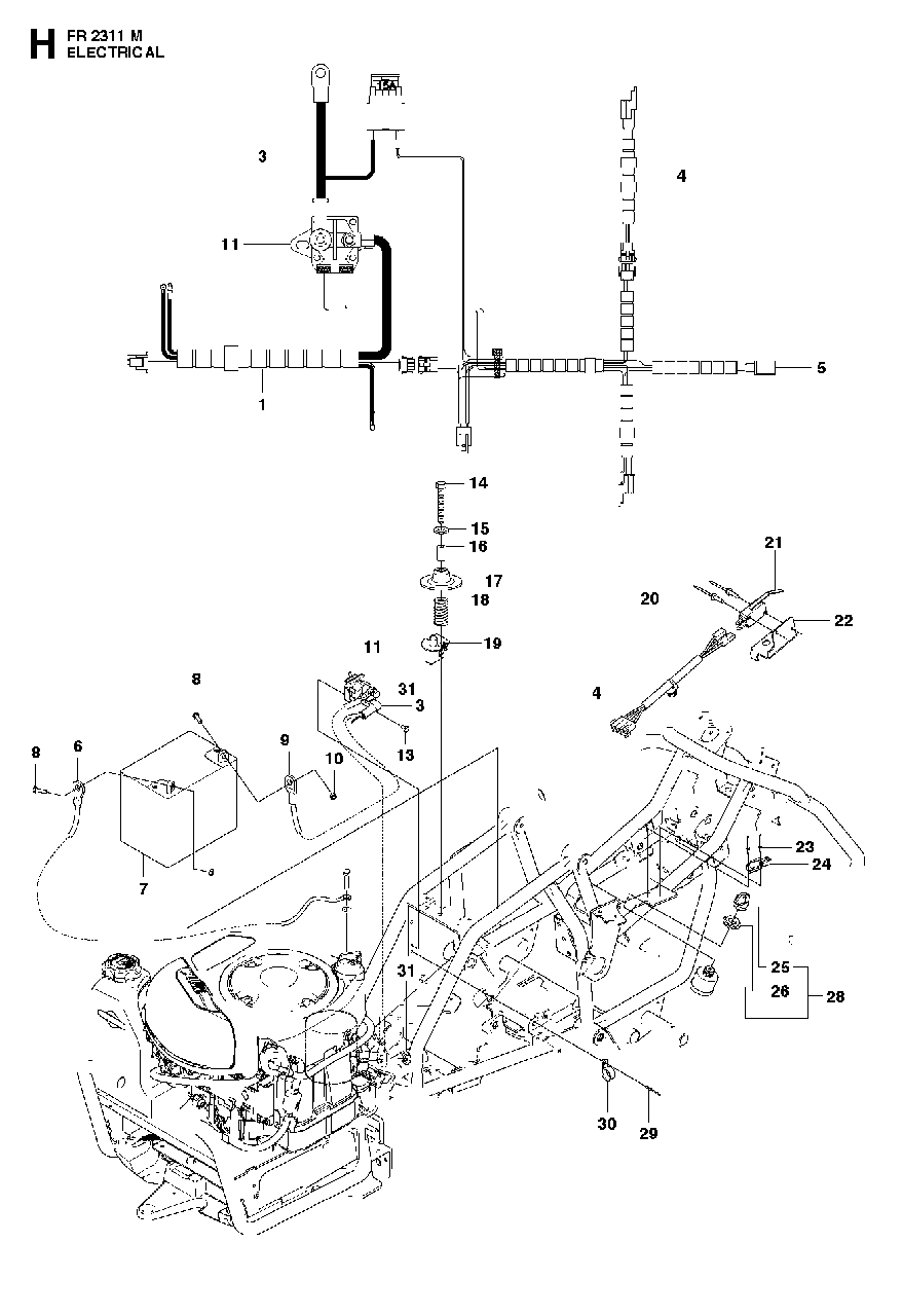 Electrical Diagram and Parts List for FR2311M (966639785)(2011-02) Jonsered Lawn Tractor