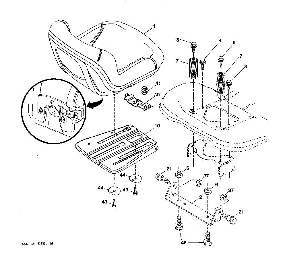 Seat Diagram and Parts List for 96043019700  Jonsered Lawn Tractor