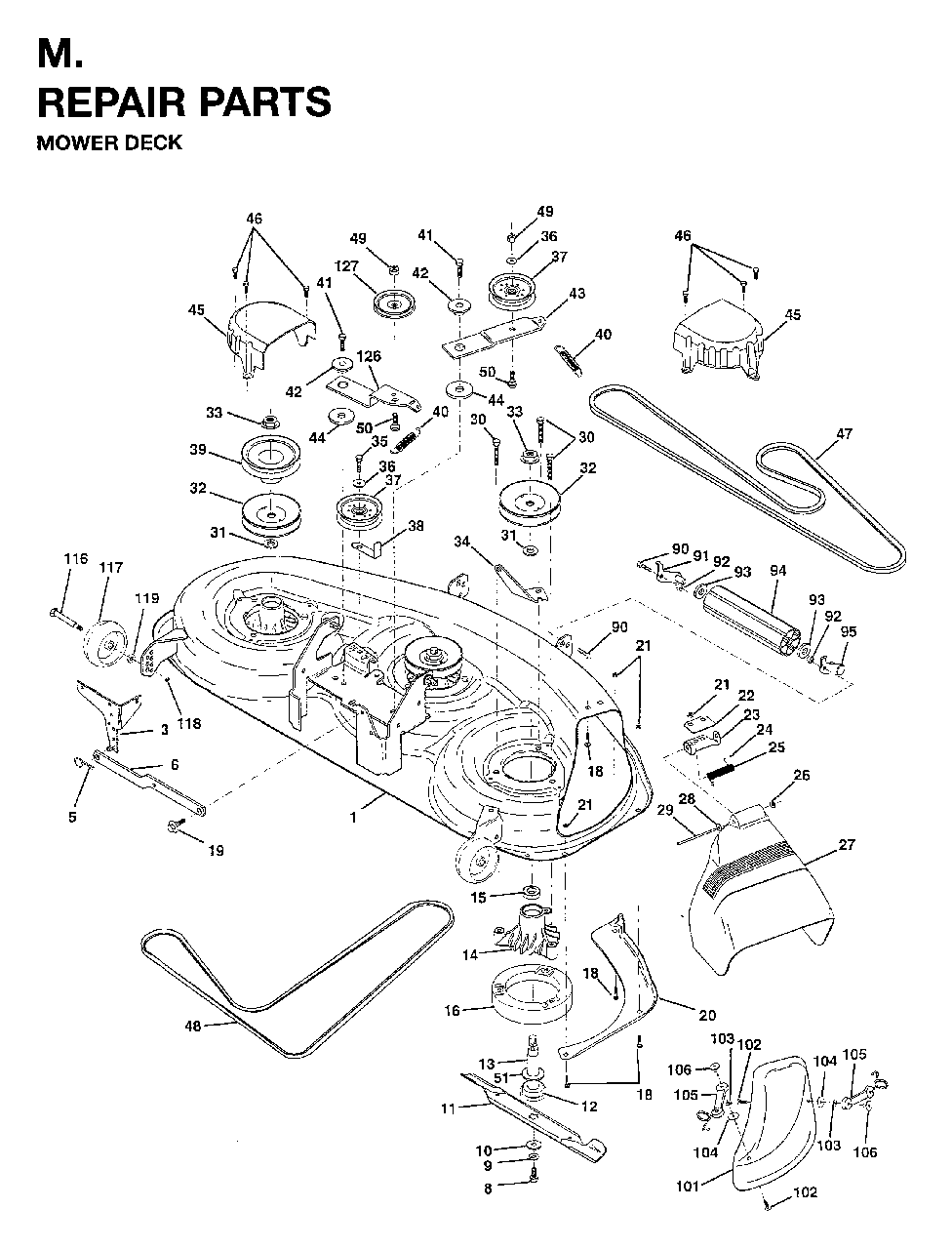 Mower Deck / Cutting Deck Diagram and Parts List for YTH18 (954003471)(1996-01) Jonsered Lawn Tractor