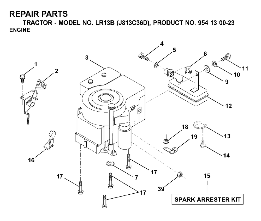 Engine Diagram and Parts List for LR13B (954130023)(2000-04) Jonsered Lawn Tractor