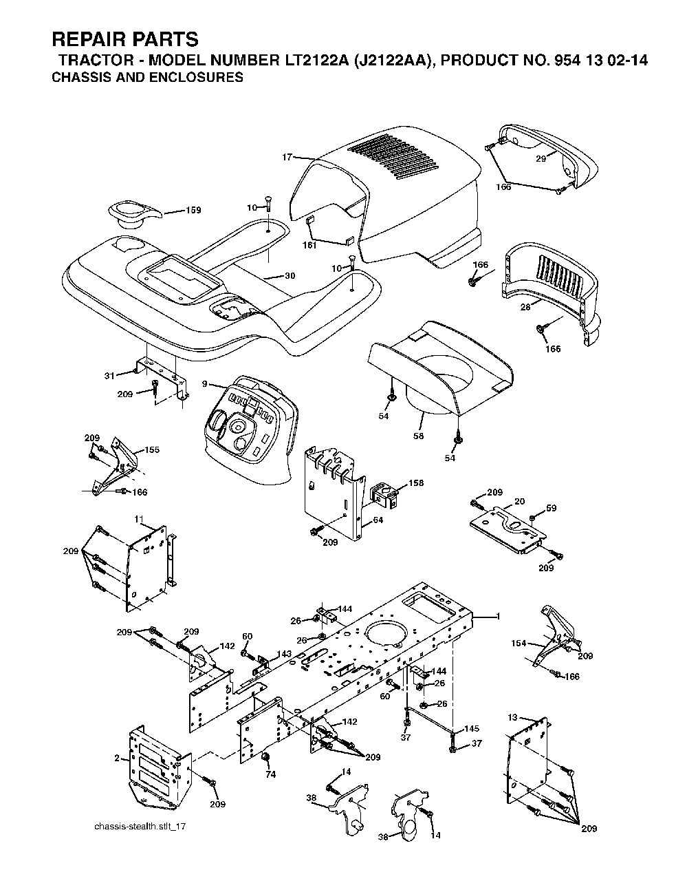 Chassis Enclosures Diagram and Parts List for LT2122A (954130214)(2004-01) Jonsered Lawn Tractor