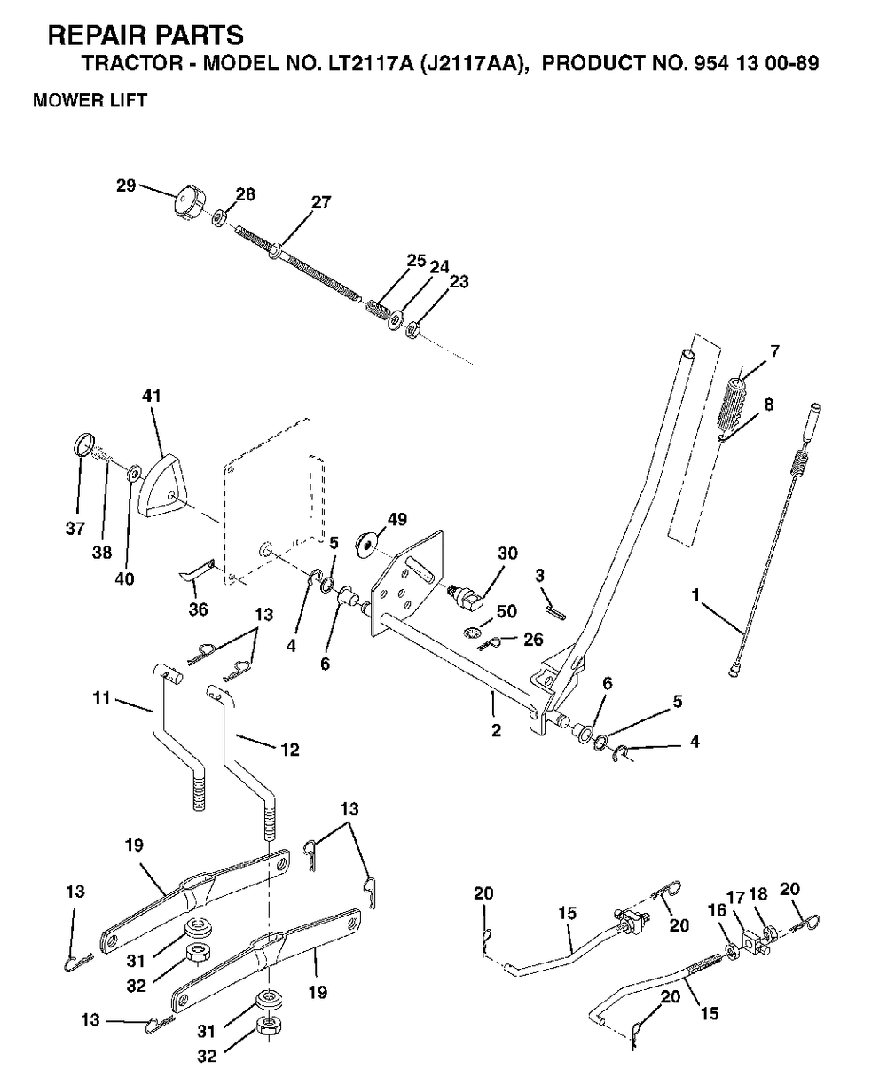 Mower Lift / Deck Lift Diagram and Parts List for LT2117A (954130089)(2003-01) Jonsered Lawn Tractor