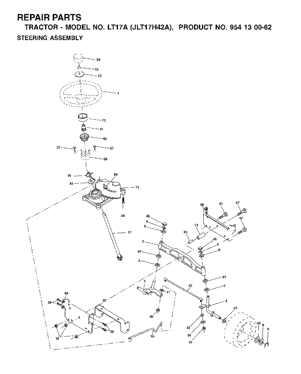 Steering Diagram and Parts List for LT17A (954130062)(2002-06) Jonsered Lawn Tractor
