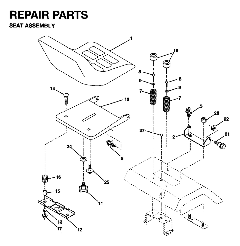 Seat Diagram and Parts List for YTH16 1995-01 Jonsered Lawn Tractor