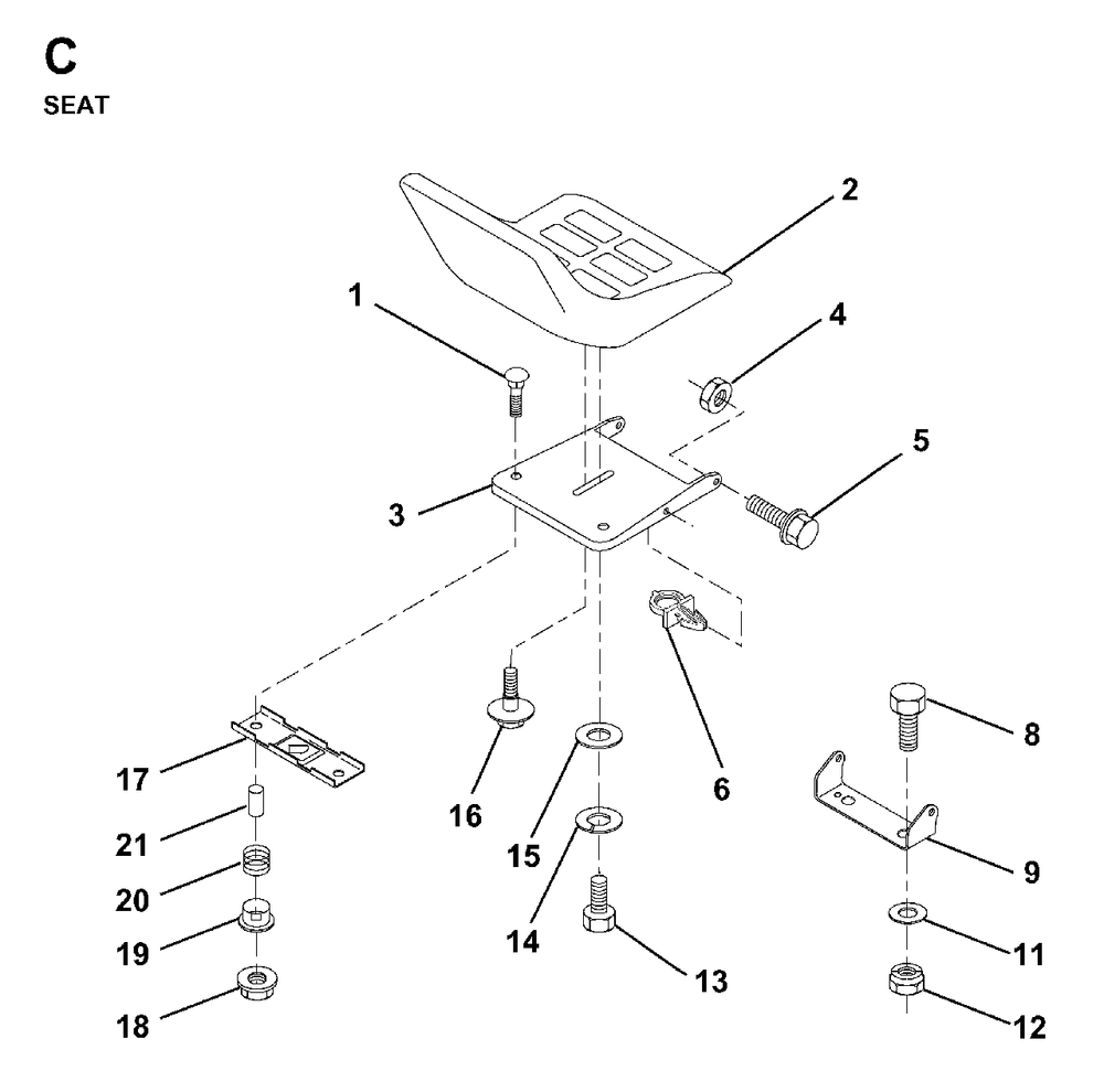 Seat Diagram and Parts List for LR11 1998-04 Jonsered Lawn Tractor