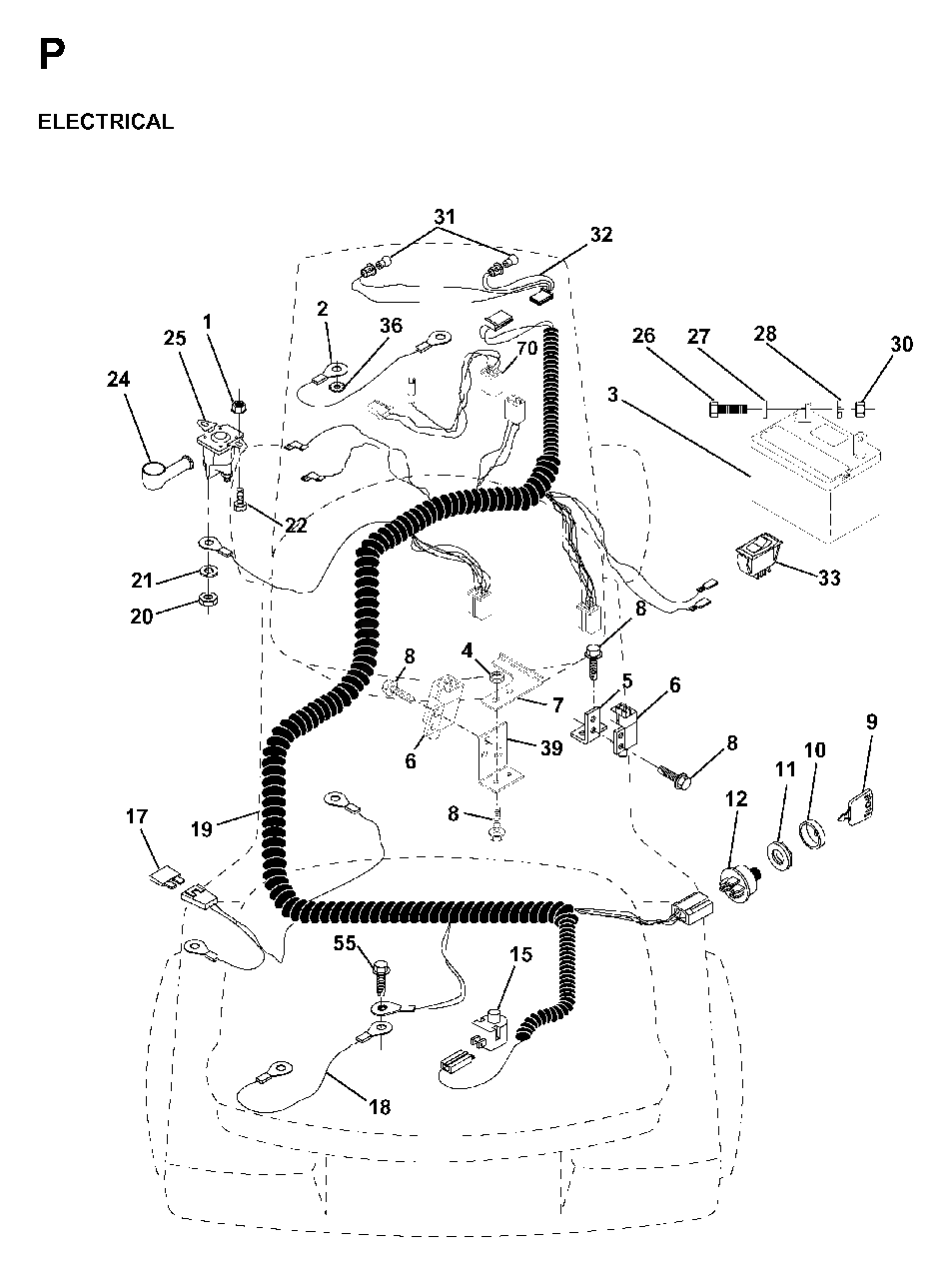Electrical Diagram and Parts List for LRH13 1998-01 Jonsered Lawn Tractor