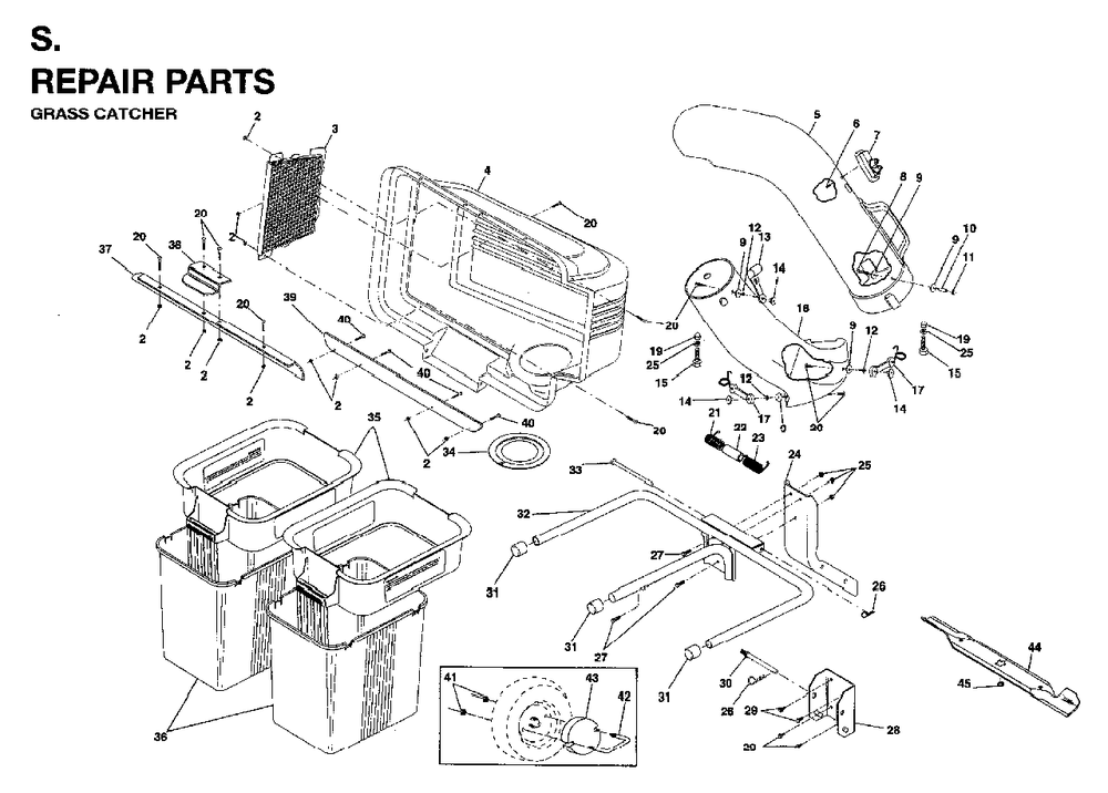 Bagger Diagram and Parts List for LRH13 (954003421)(1996-01) Jonsered Lawn Tractor