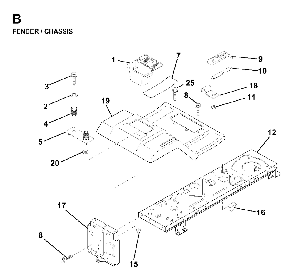 Chassis Enclosures Diagram and Parts List for LR12 1998-04 Jonsered Lawn Tractor