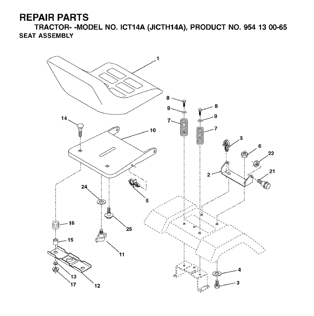 Seat Diagram and Parts List for ICT14A (954130065-A)(2002-02) Jonsered Lawn Tractor