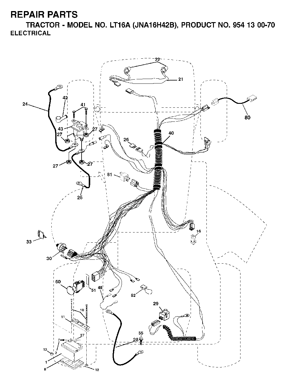 Electrical Diagram and Parts List for LT16A (954130070)(2003-01) Jonsered Lawn Tractor