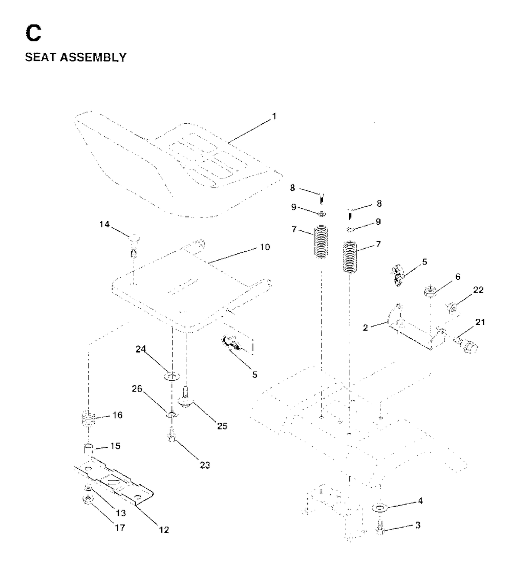 Seat Diagram and Parts List for LT13 (954130001)(1997-04) Jonsered Lawn Tractor