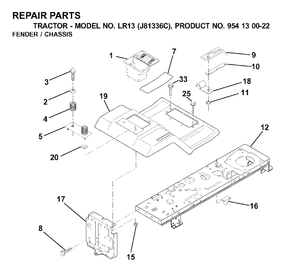Chassis Enclosures Diagram and Parts List for LR13 (954130022)(2000-03) Jonsered Lawn Tractor