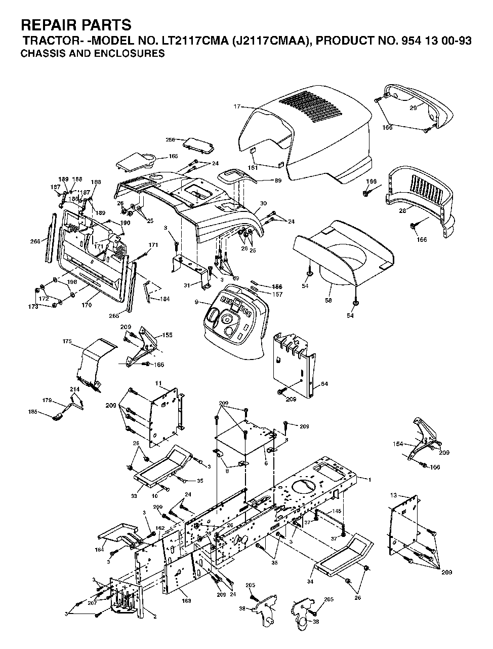 Chassis Enclosures Diagram and Parts List for LT2117CMA (954130093)(2003-01) Jonsered Lawn Tractor