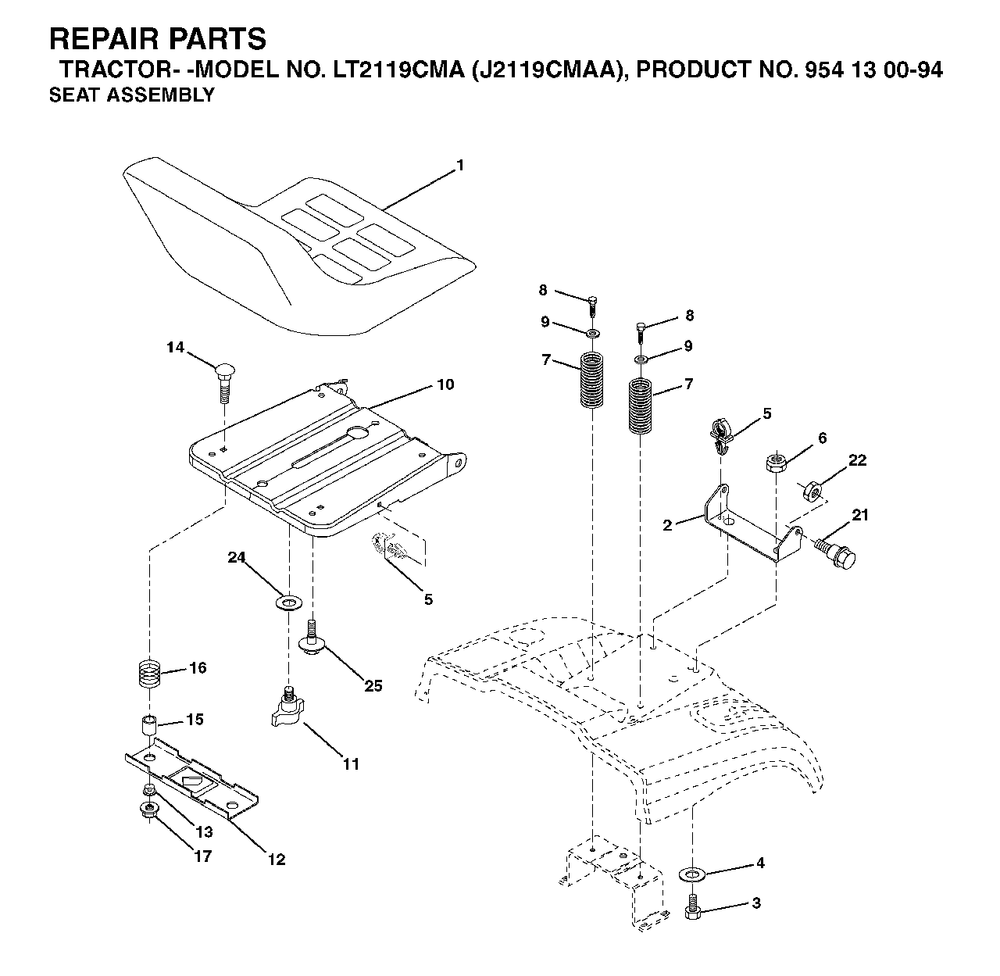 Seat Diagram and Parts List for LT2119CMA (954130094)(2003-01) Jonsered Lawn Tractor