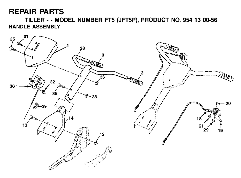 Handle Controls Diagram and Parts List for FT5 2002-02 Jonsered Tiller