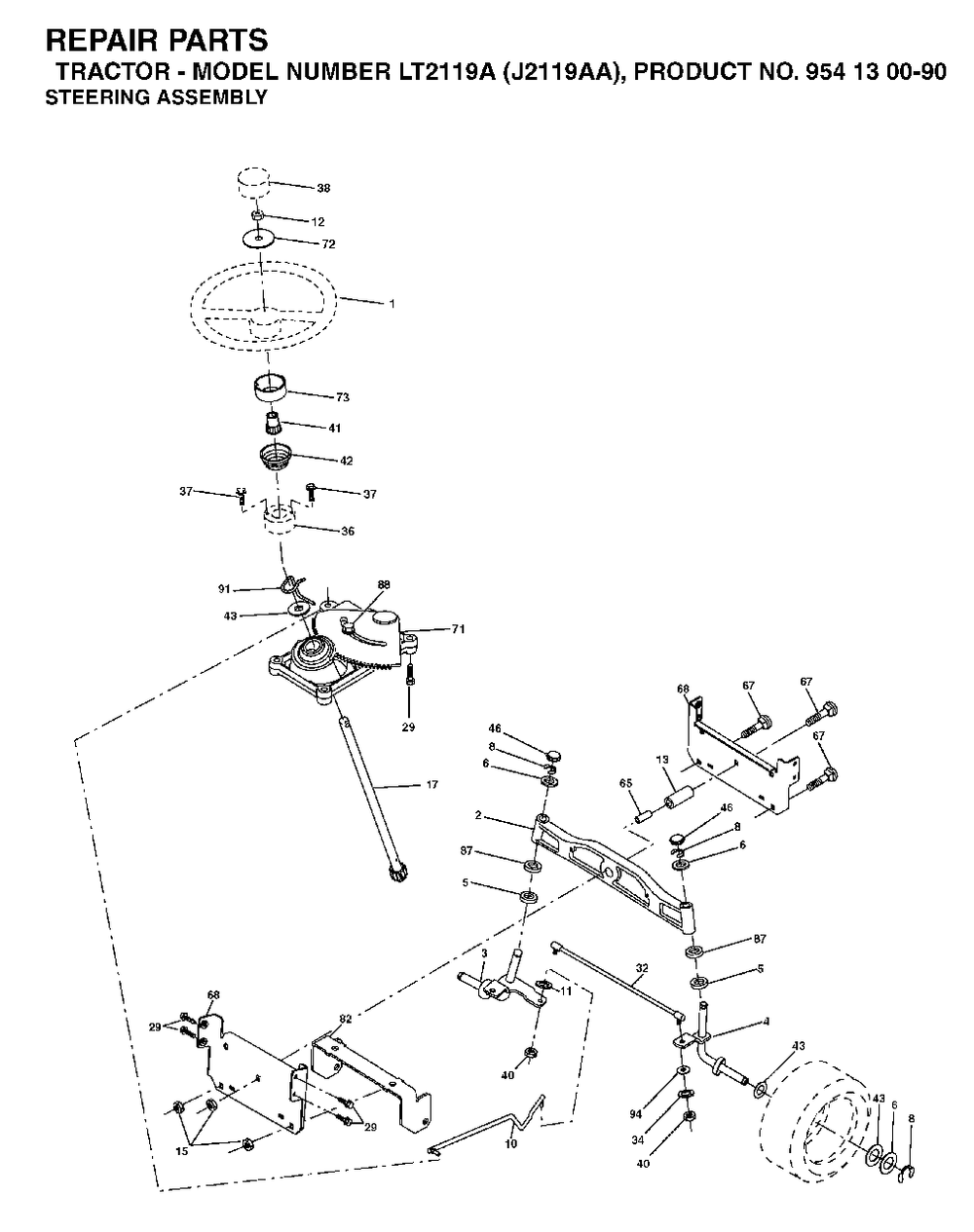 Steering Diagram and Parts List for LT2119A (954130090)(2003-01) Jonsered Lawn Tractor