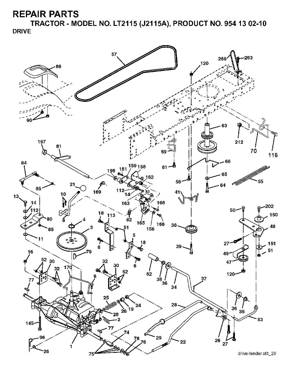 Drive Diagram and Parts List for LT2115 (954130210)(2004-01) Jonsered Lawn Tractor