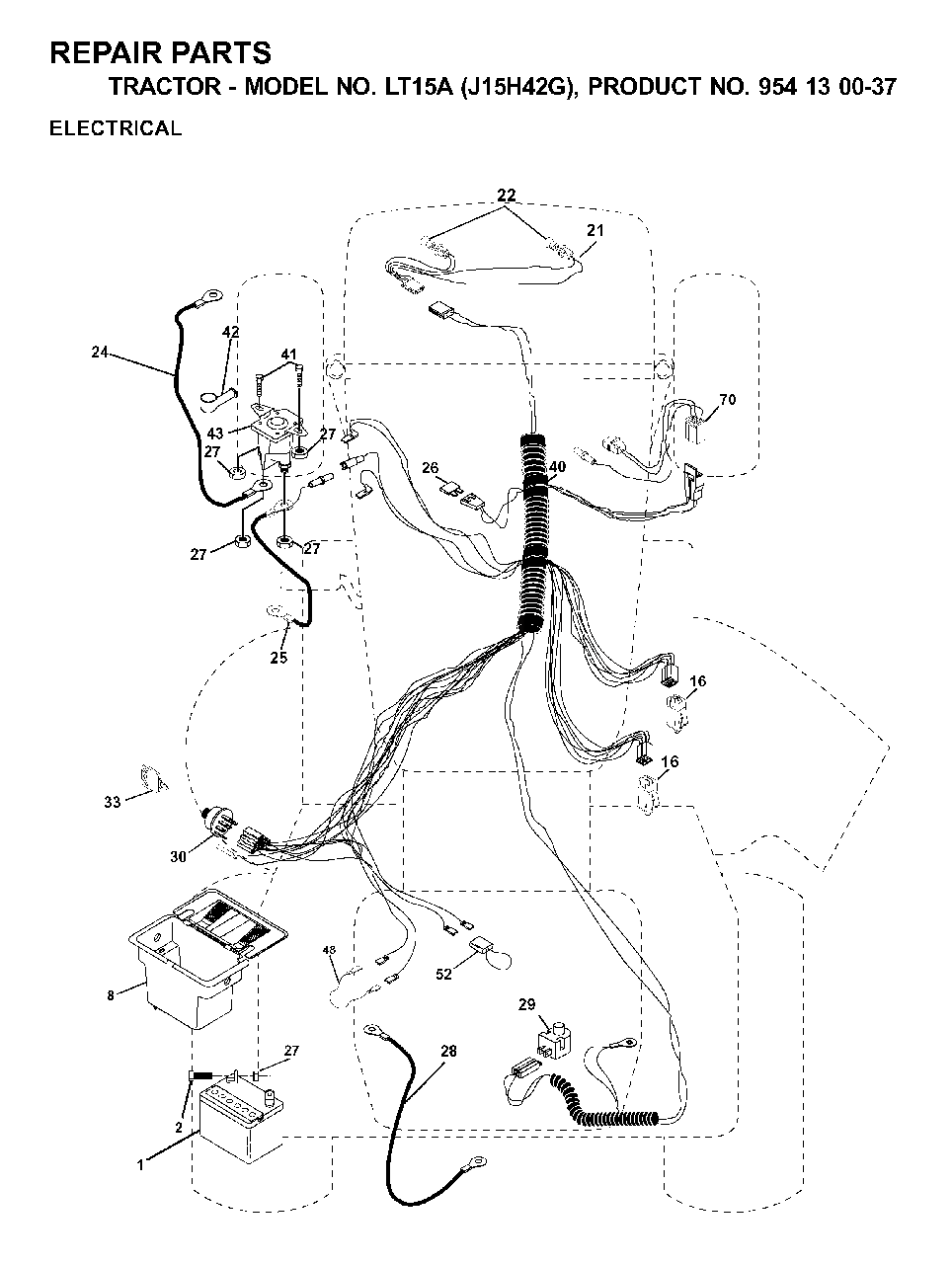 Electrical Diagram and Parts List for LT15A (954130037-G)(2000-04) Jonsered Lawn Tractor