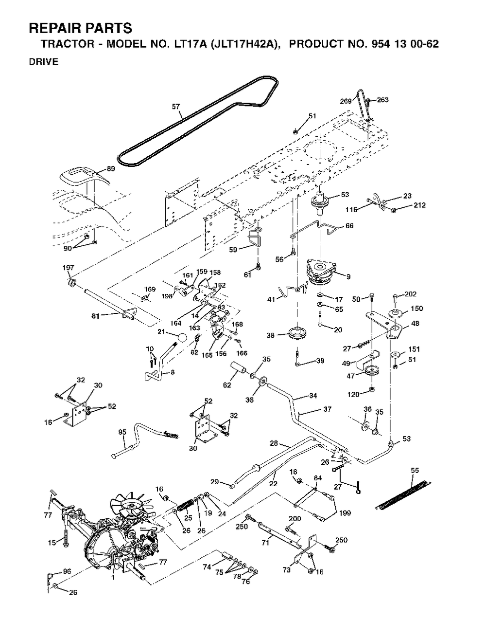 Drive Diagram and Parts List for LT17A (954130062)(2002-06) Jonsered Lawn Tractor