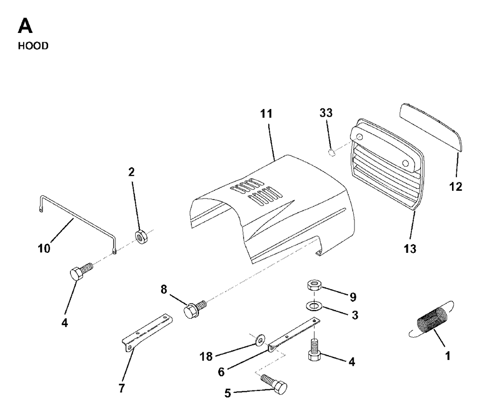 Hood Diagram and Parts List for LR11 1998-04 Jonsered Lawn Tractor