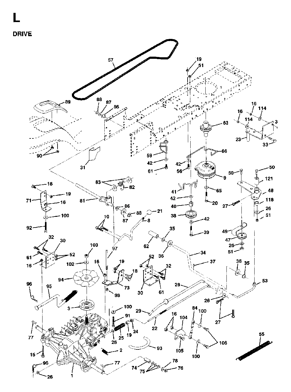 Drive Diagram and Parts List for LTH15 (954130004)(1997-04) Jonsered Lawn Tractor