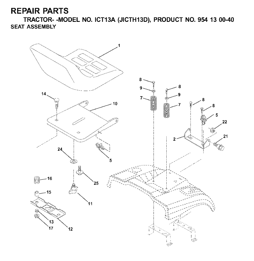 Seat Diagram and Parts List for ICT13A (954130040-D)(2001-02) Jonsered Lawn Tractor