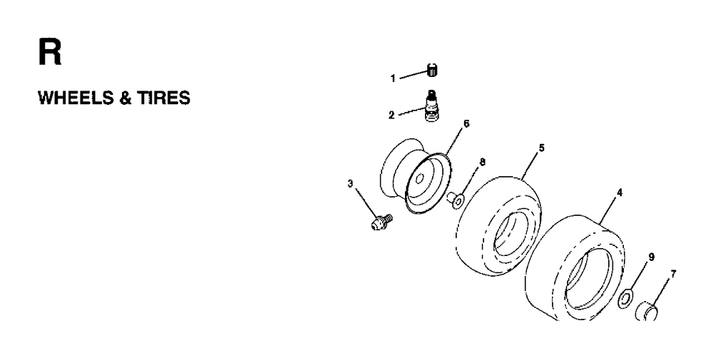 Wheels Tires Diagram and Parts List for LRH13 1997-04 Jonsered Lawn Tractor