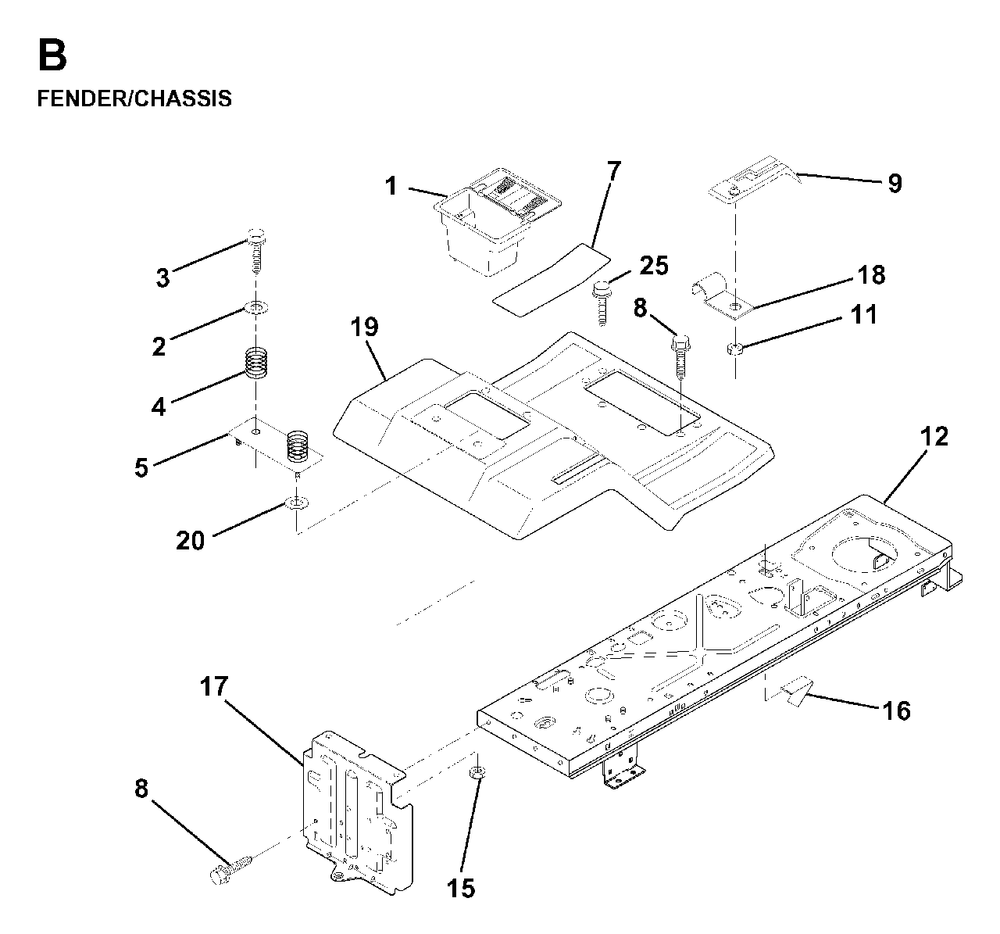 Chassis Enclosures Diagram and Parts List for LRH13 1998-01 Jonsered Lawn Tractor