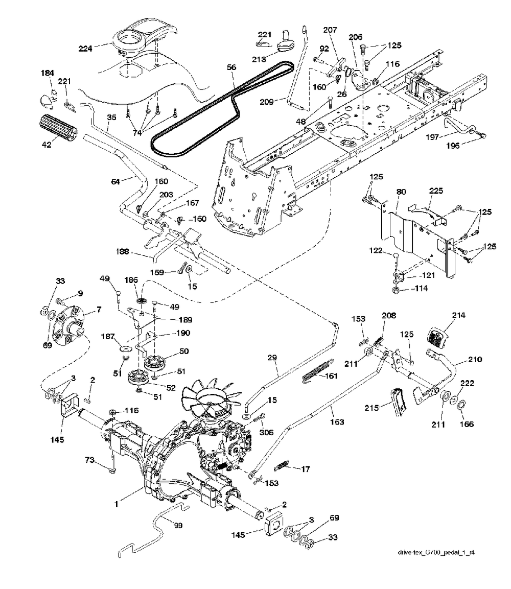 Drive Diagram and Parts List for 2754GTHI (960430191-00)(2013-12) Jonsered Lawn Tractor
